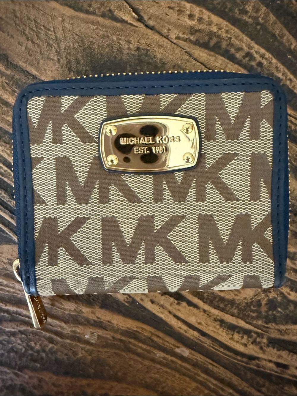 Michael Kors Jet Set Signature Logo Small Zip-Around Wallet | Navy